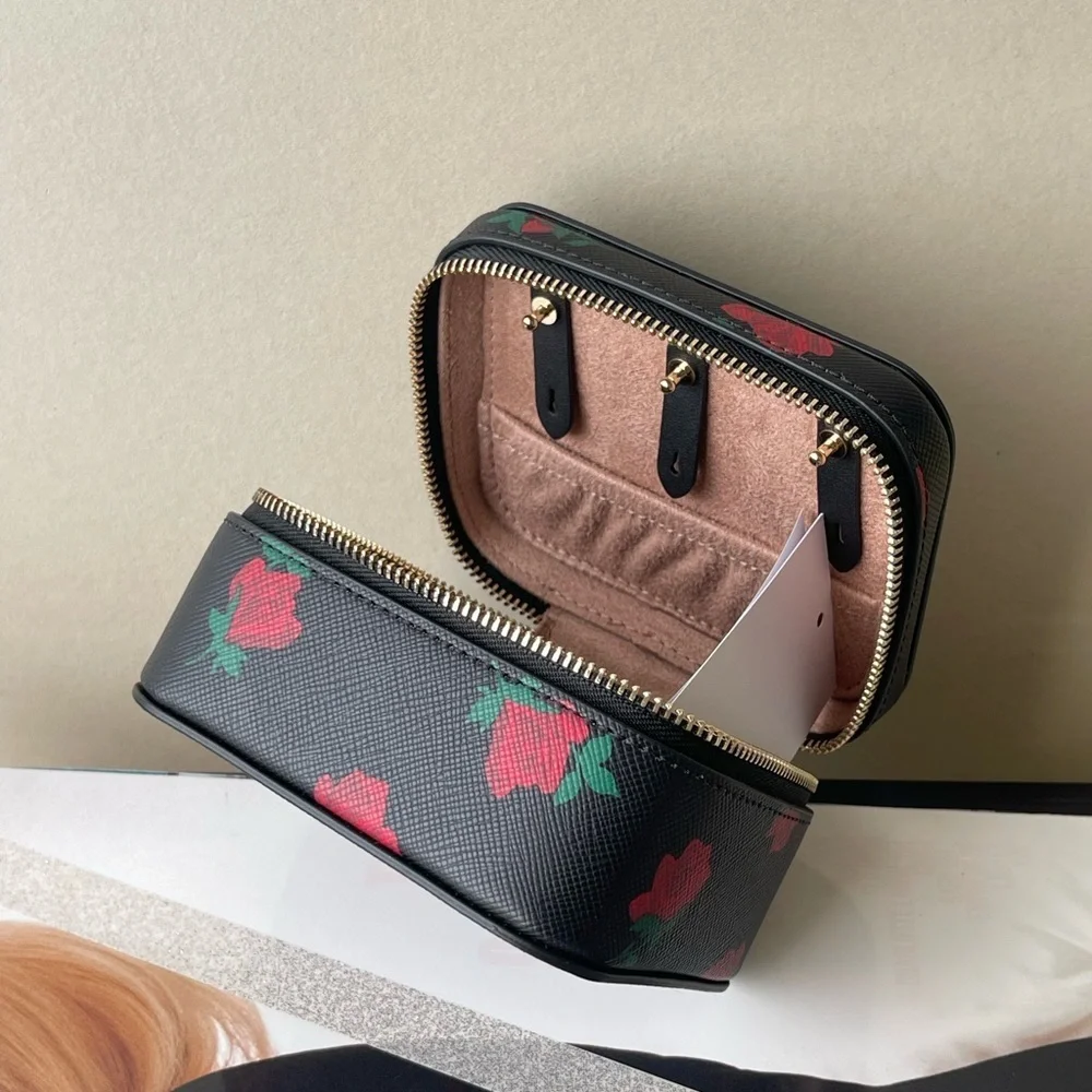 (new+tag) Kate Spade chic black jewelry box with vibrant red floral design